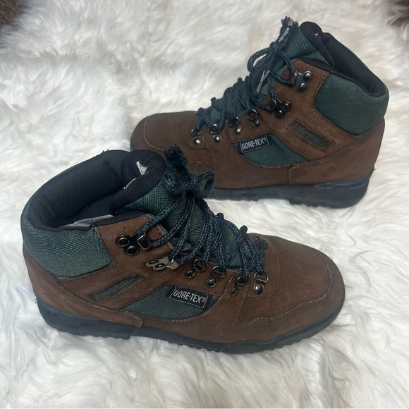 Merrell Gore-Tex Hiking Boots Brown Suede Green Waterproof Women 7.5 Air Cushion - Picture 3 of 8